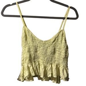 NEW Yellow Shirred Sexy V-Neck Tank Crop Top Forever 21 Flutter Bodyhugging M